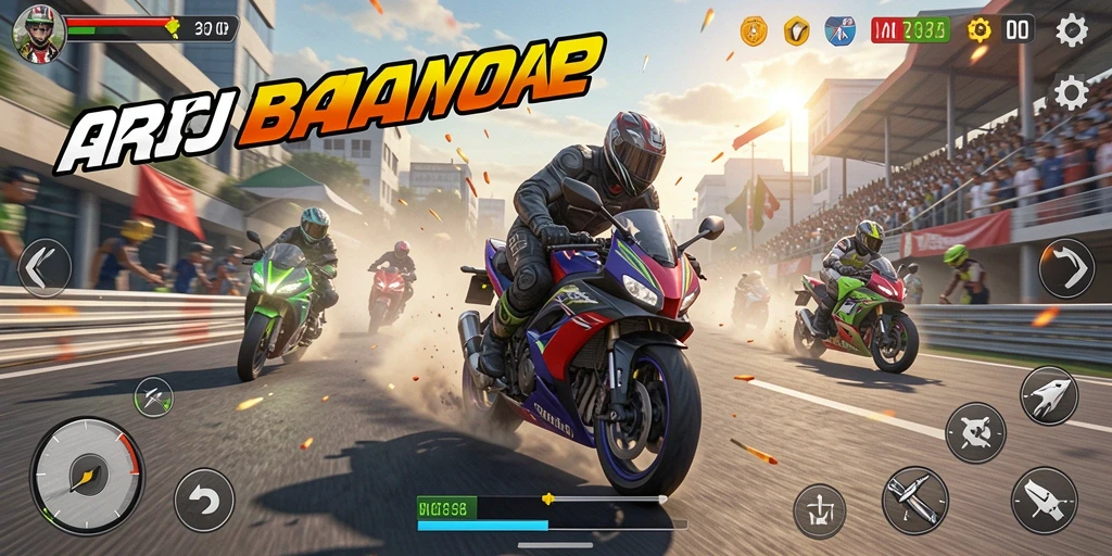Gameplay mendebarkan di BROJP dengan motor balap yang cepat.