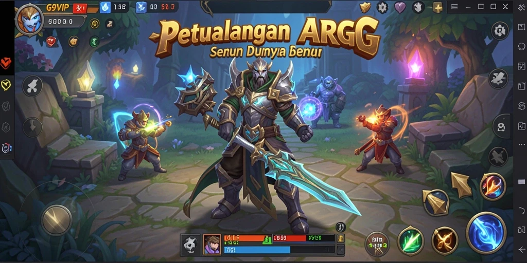 Tangkapan layar G9VIP menampilkan pertarungan epik di dunia fantasi.