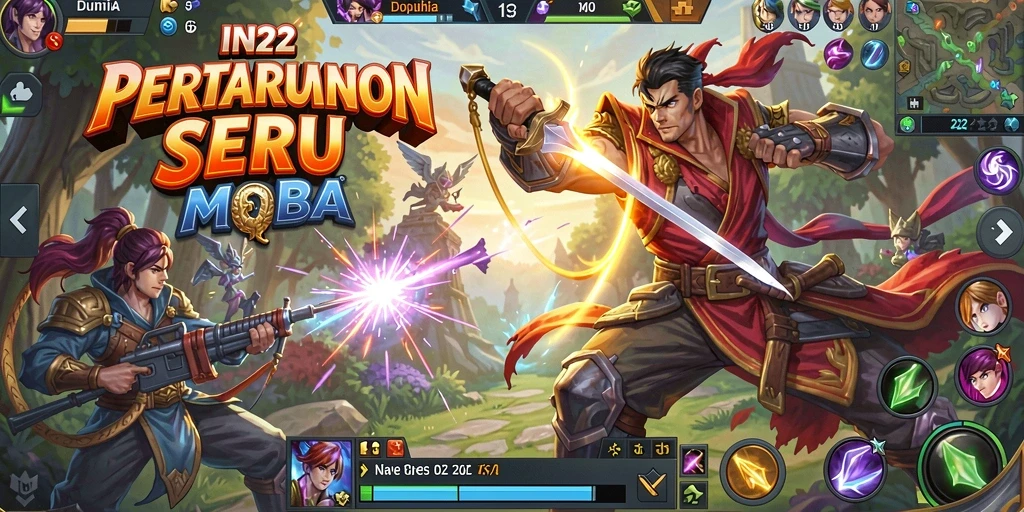 Tangkapan layar gameplay IN22 yang mendebarkan dalam pertarungan MOBA.