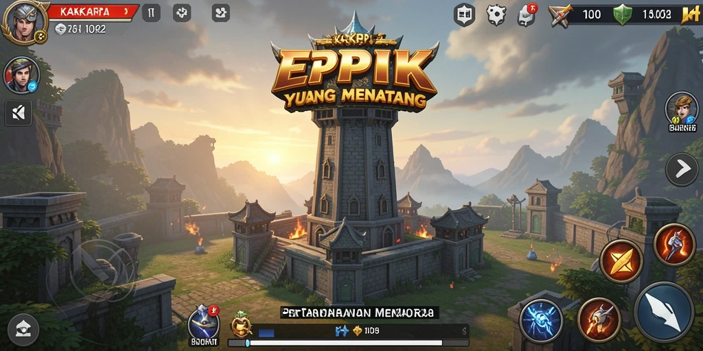 Gameplay KAKRP menampilkan pertempuran seru dengan menara yang strategis.
