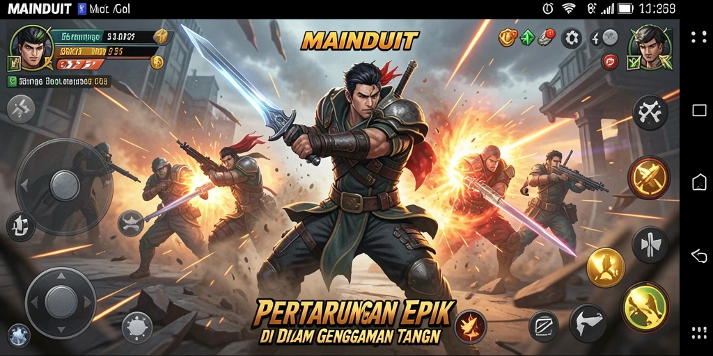 Screenshot MAINDUIT menampilkan momen pertarungan yang seru.