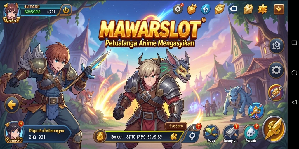 Tampilan gameplay menarik dari MAWARSLOT dengan karakter anime yang beragam.