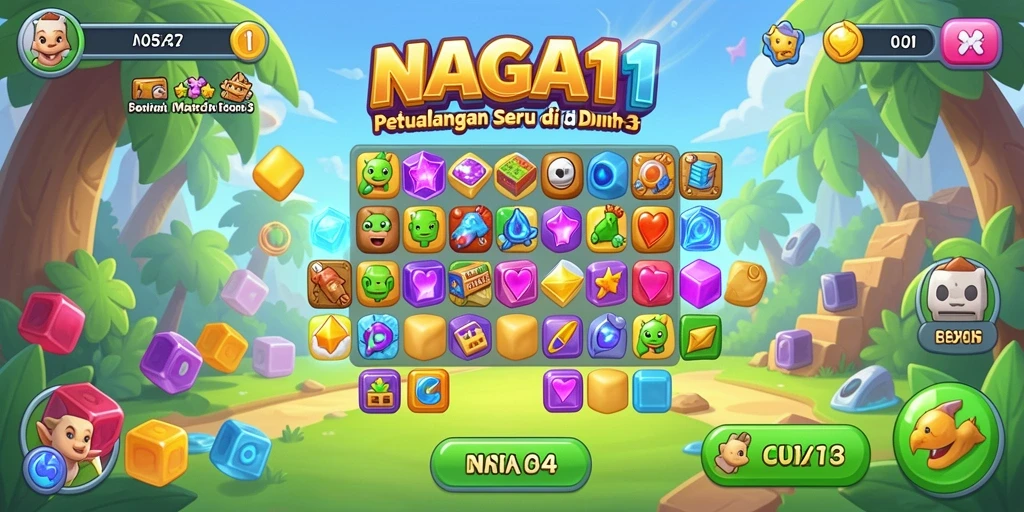 Tampilan gameplay NAGA11 yang penuh warna dan menarik di layar.