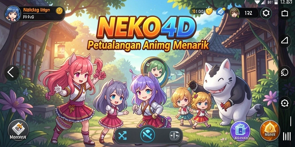 Tampilan gameplay NEKO4D yang penuh warna dan karakter anime menarik.