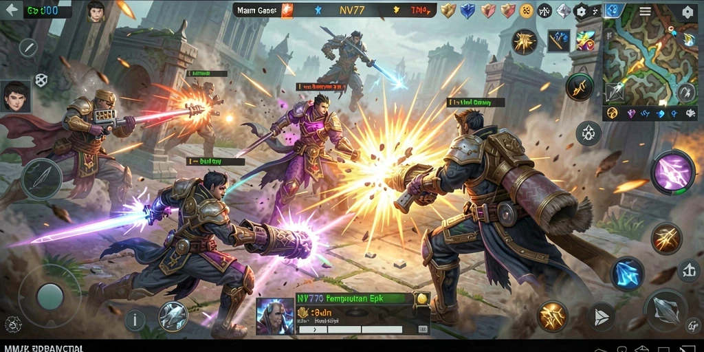 Tampilan gameplay epik dalam NV77 yang penuh aksi.