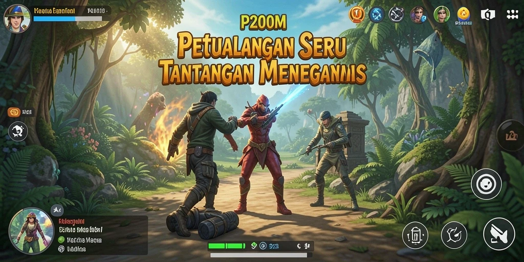 Screenshot P200M menunjukkan aksi mendebarkan dalam petualangan seru.