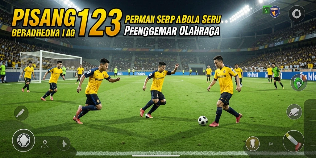 Tangkapan layar gameplay PISANG123 menampilkan aksi seru di lapangan sepak bola.