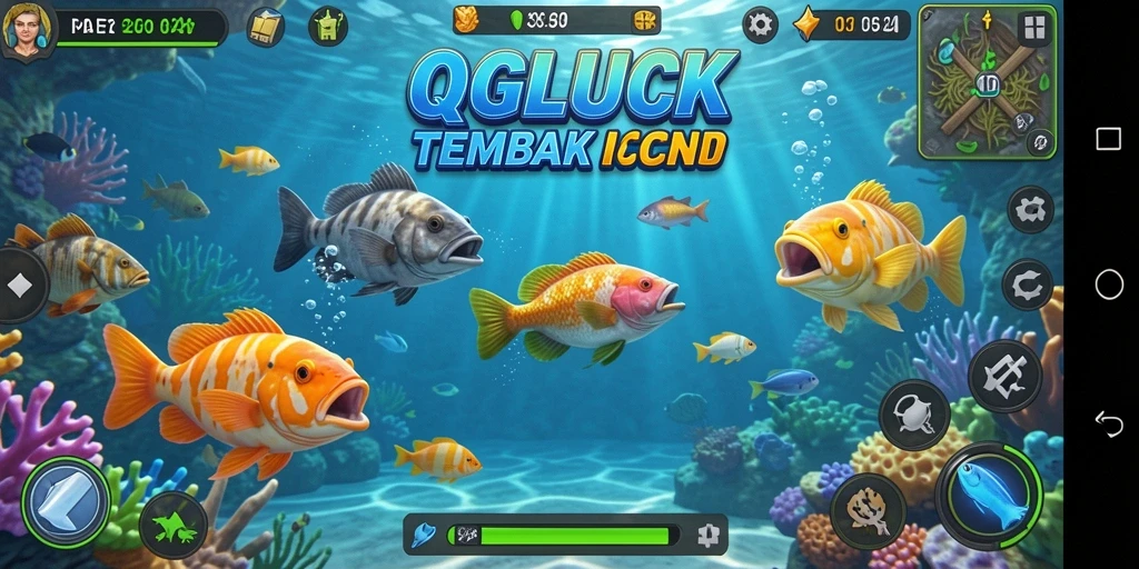 Tangkapan layar gameplay seru QGLUCK saat menembak ikan.