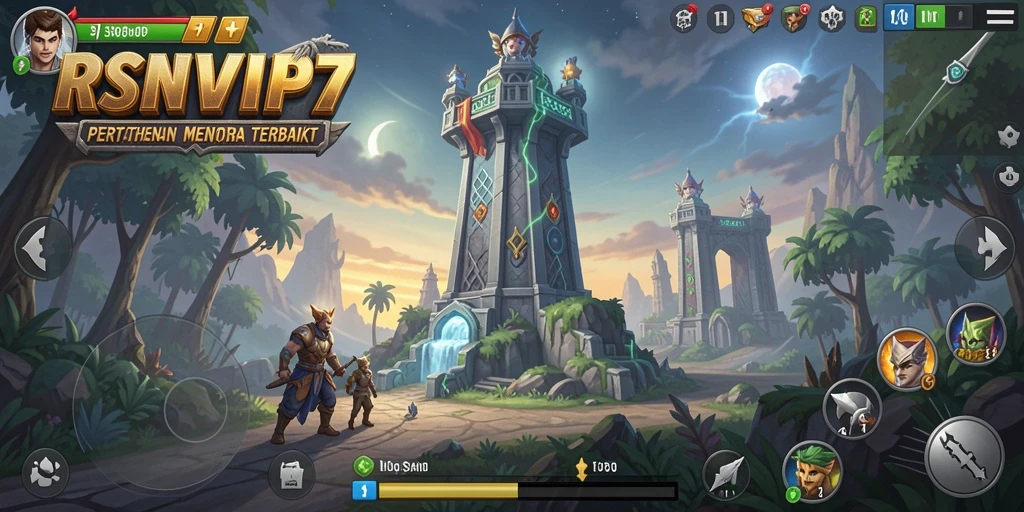 Tampilan gameplay RSNVIP7 yang menegangkan di level menara pertahanan.