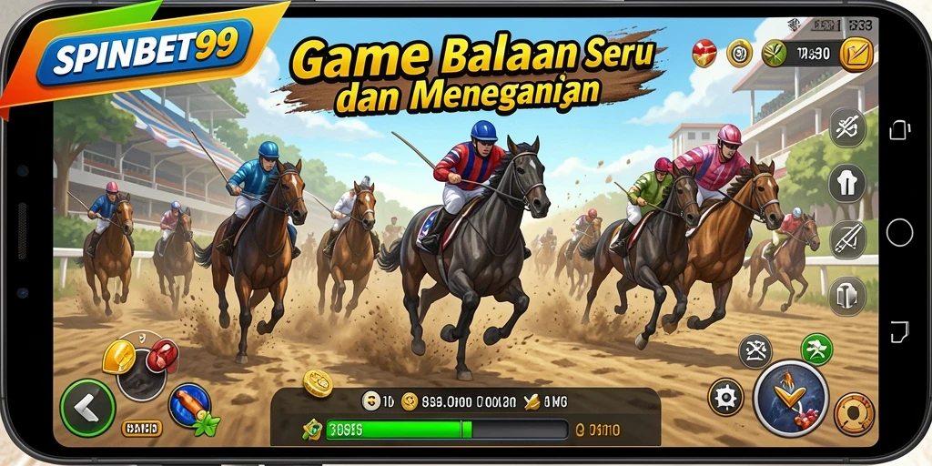 Tangkapan layar menunjukkan aksi balapan seru di SPINBET99.