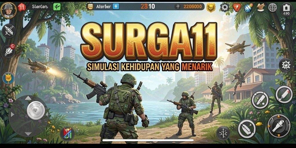 Tampilan bermain SURGA11 dengan karakter dan lingkungan yang interaktif.