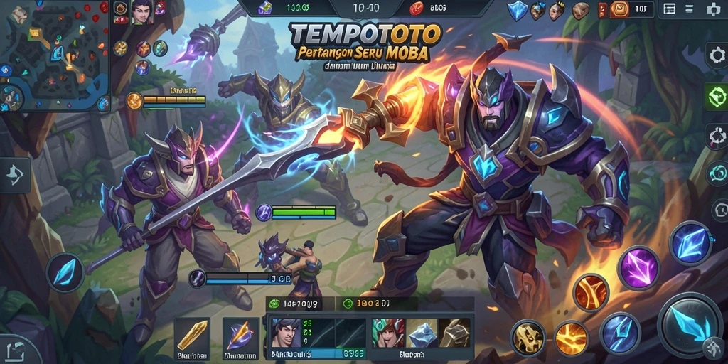 Tampilan aksi seru TEMPOTOTO dengan gameplay MOBA yang menegangkan.