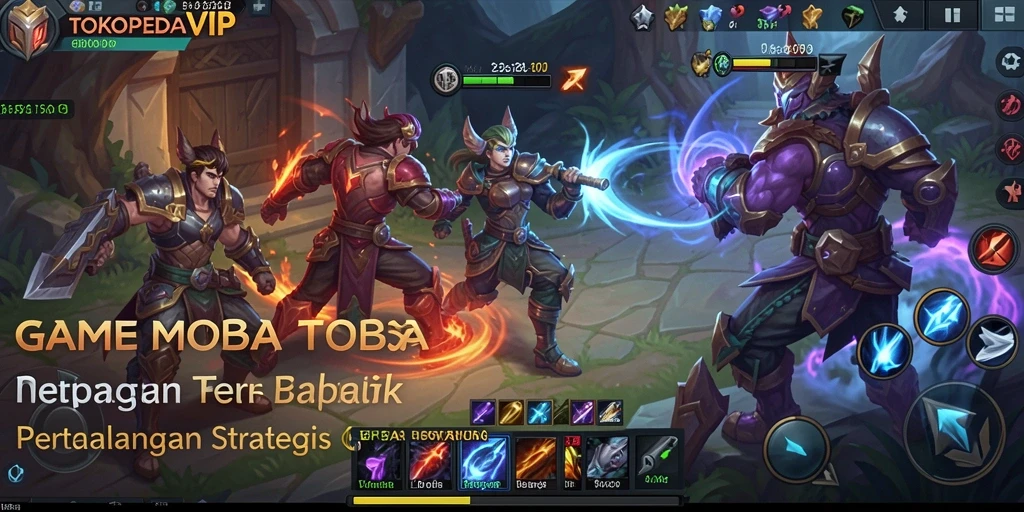 Tangkapan layar gameplay TOKOPEDIAVIP menampilkan pertarungan seru di arena MOBA.