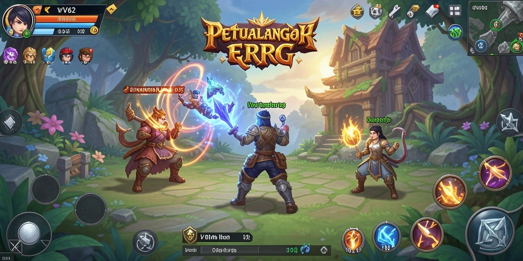 Tampilan screenshot utama VV62 menunjukkan aksi pertarungan seru dalam permainan RPG.