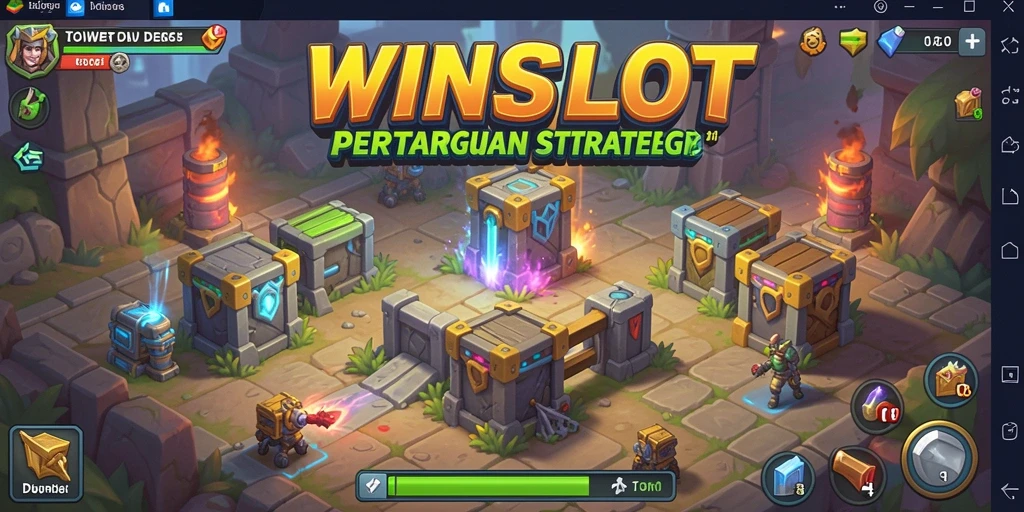 Tampilan gameplay WINSLOT menampilkan menara dan musuh yang mendebarkan.